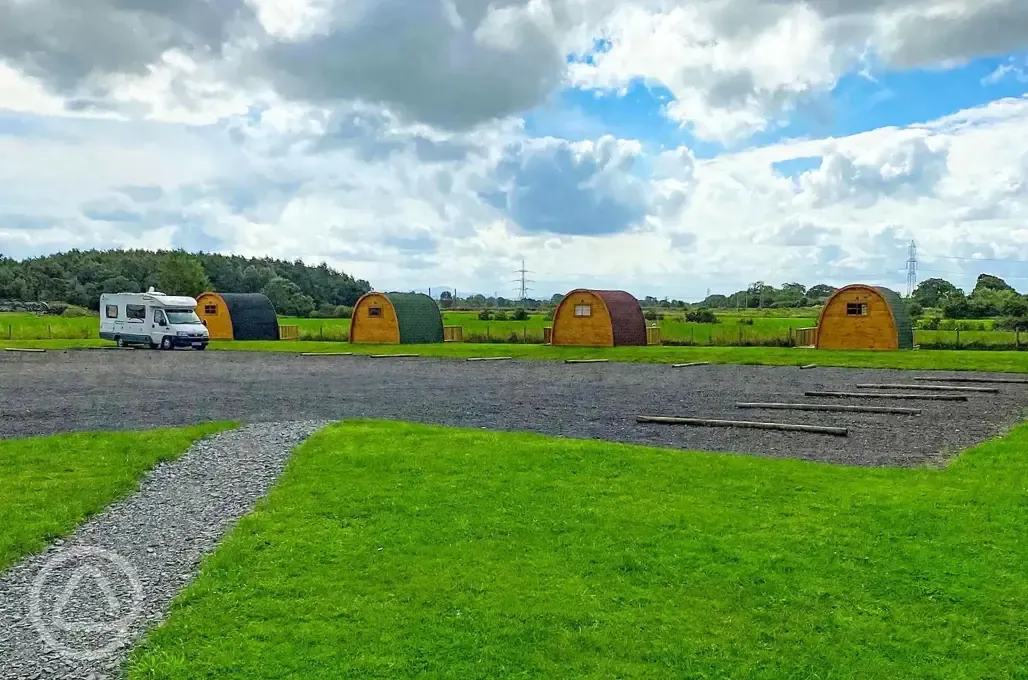 Parking area behind the glamping pods