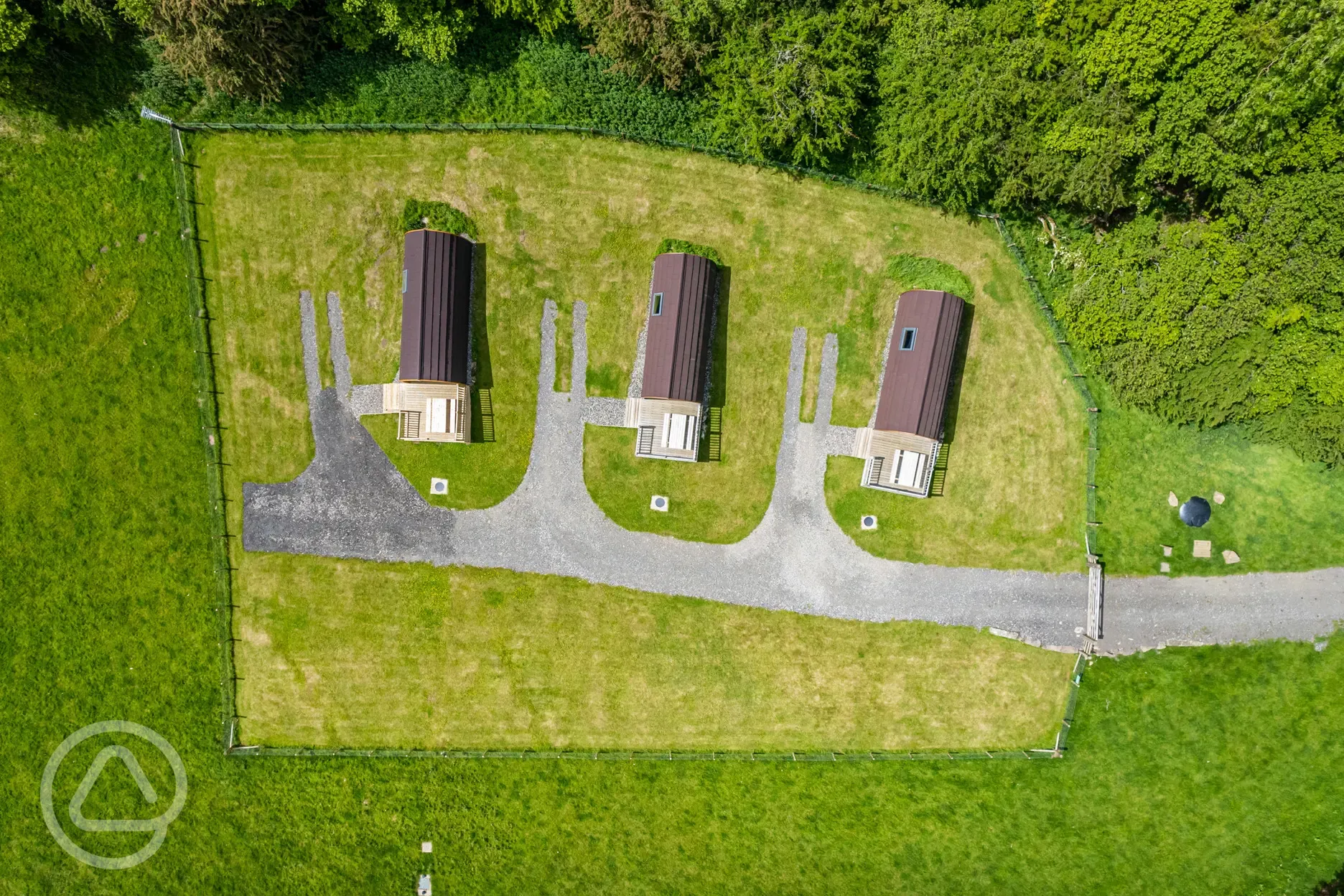Birdseye view of the camping pods
