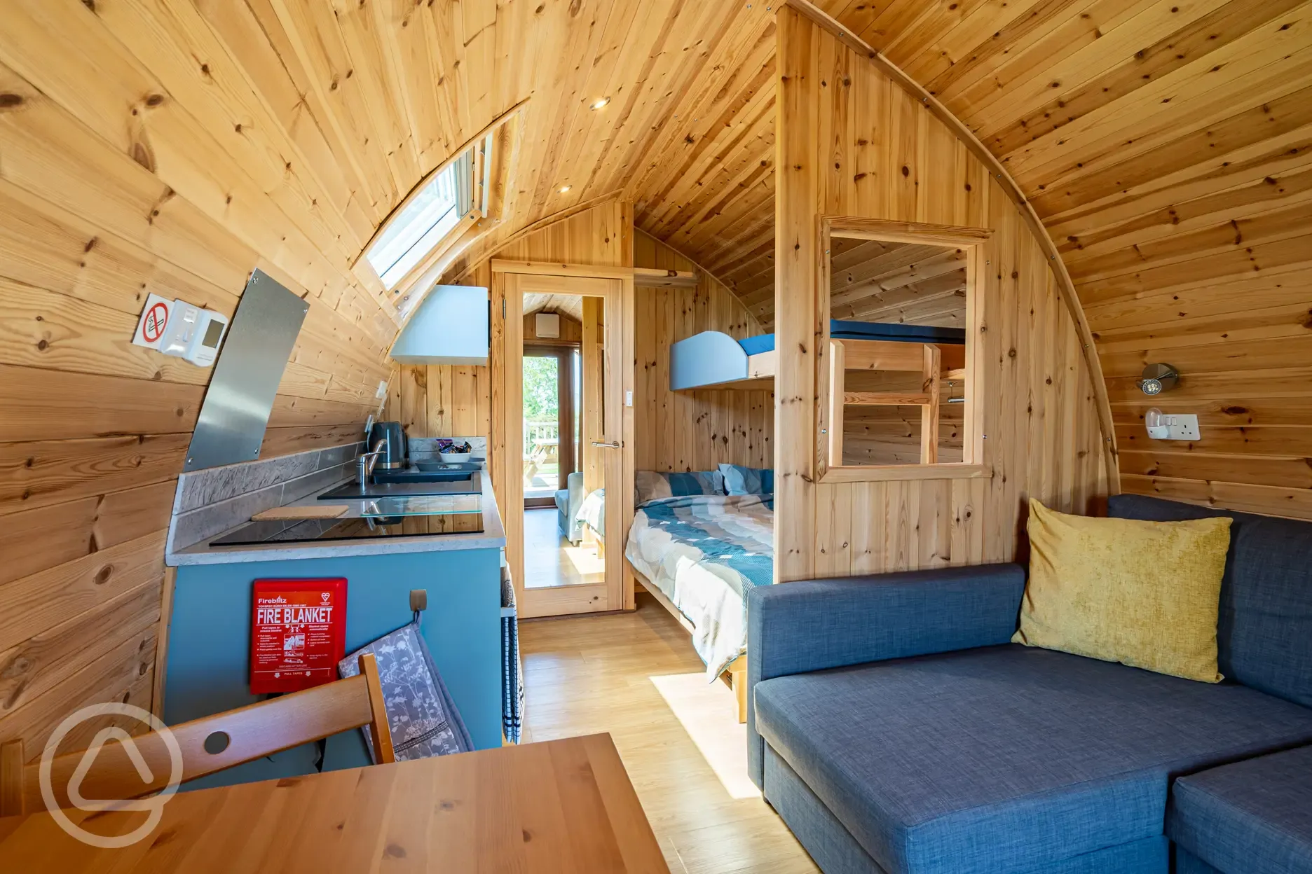Camping pod with bunk beds interior