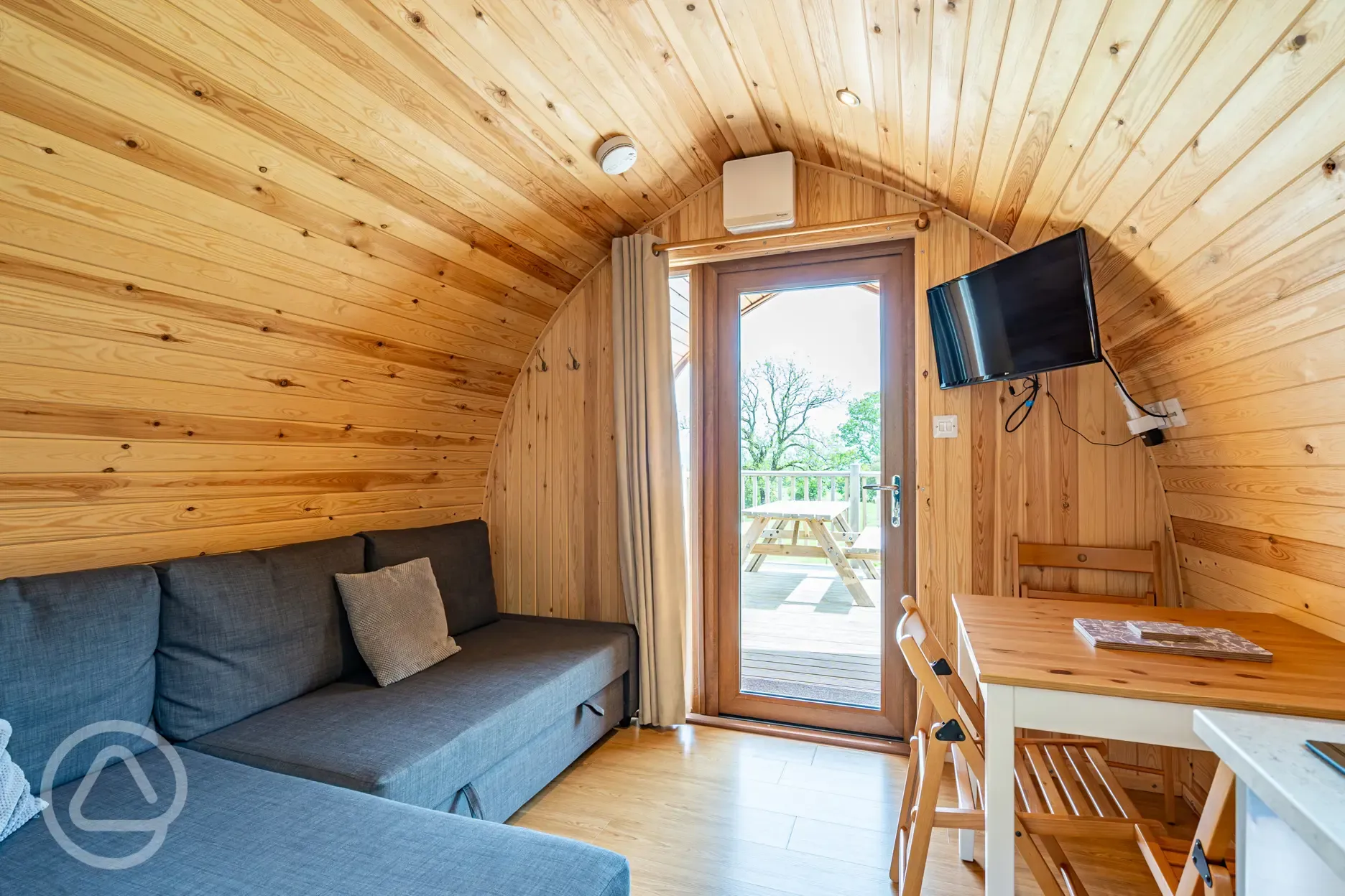 Camping pod with bunk beds living area