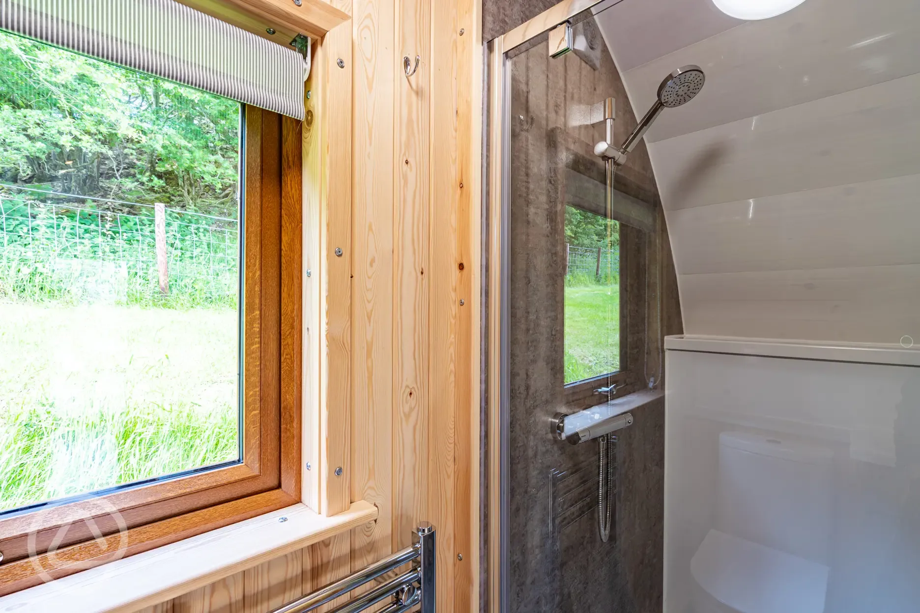 Camping pod with bunk beds shower