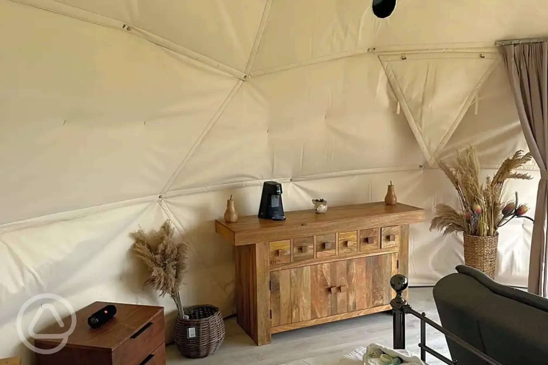 Soft furnishings inside the 4m geodome
