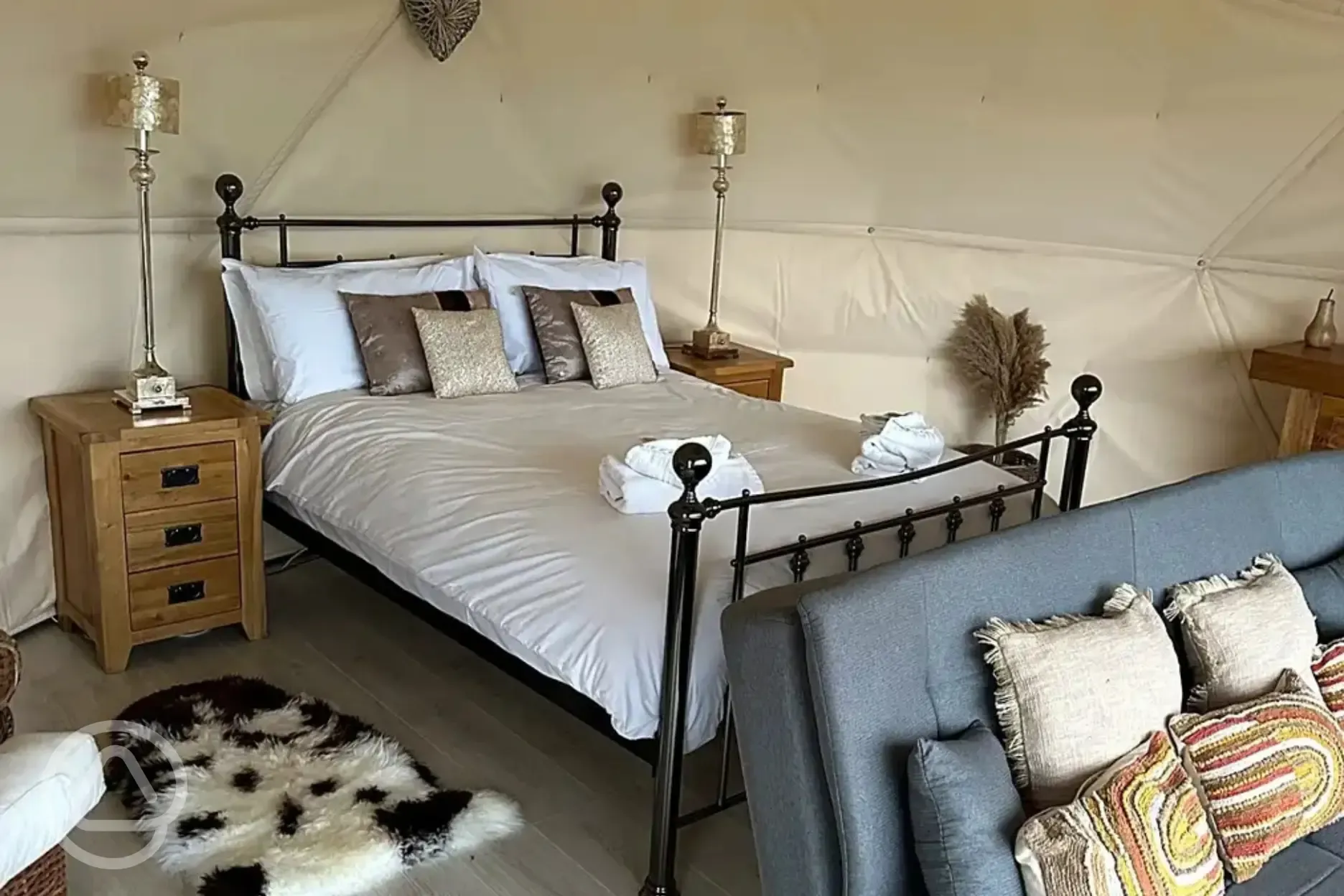 Double bed and futon inside the 4m geodome