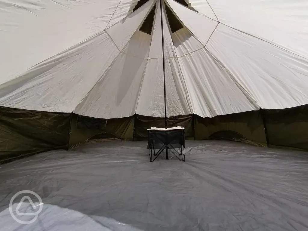 Inside of the pre-erected tipi tent