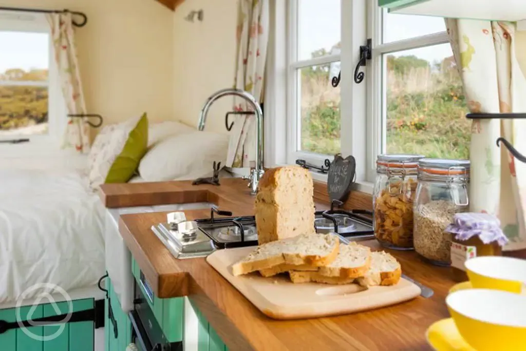 Valley ensuite shepherd's hut interior