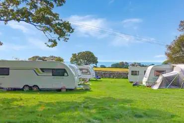Caravans on the grass pitches at Llwyn Griffri