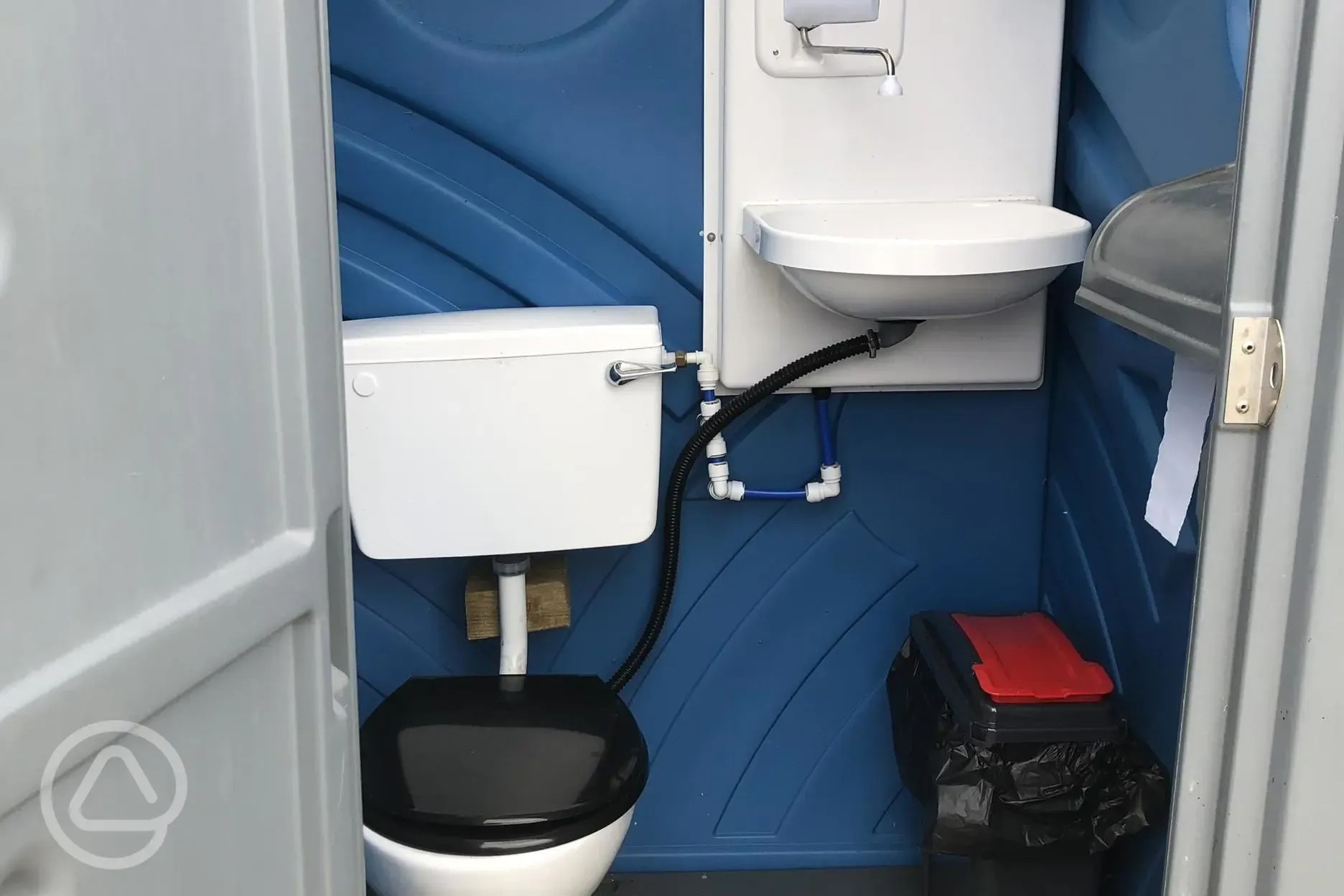 Inside the portable toilet