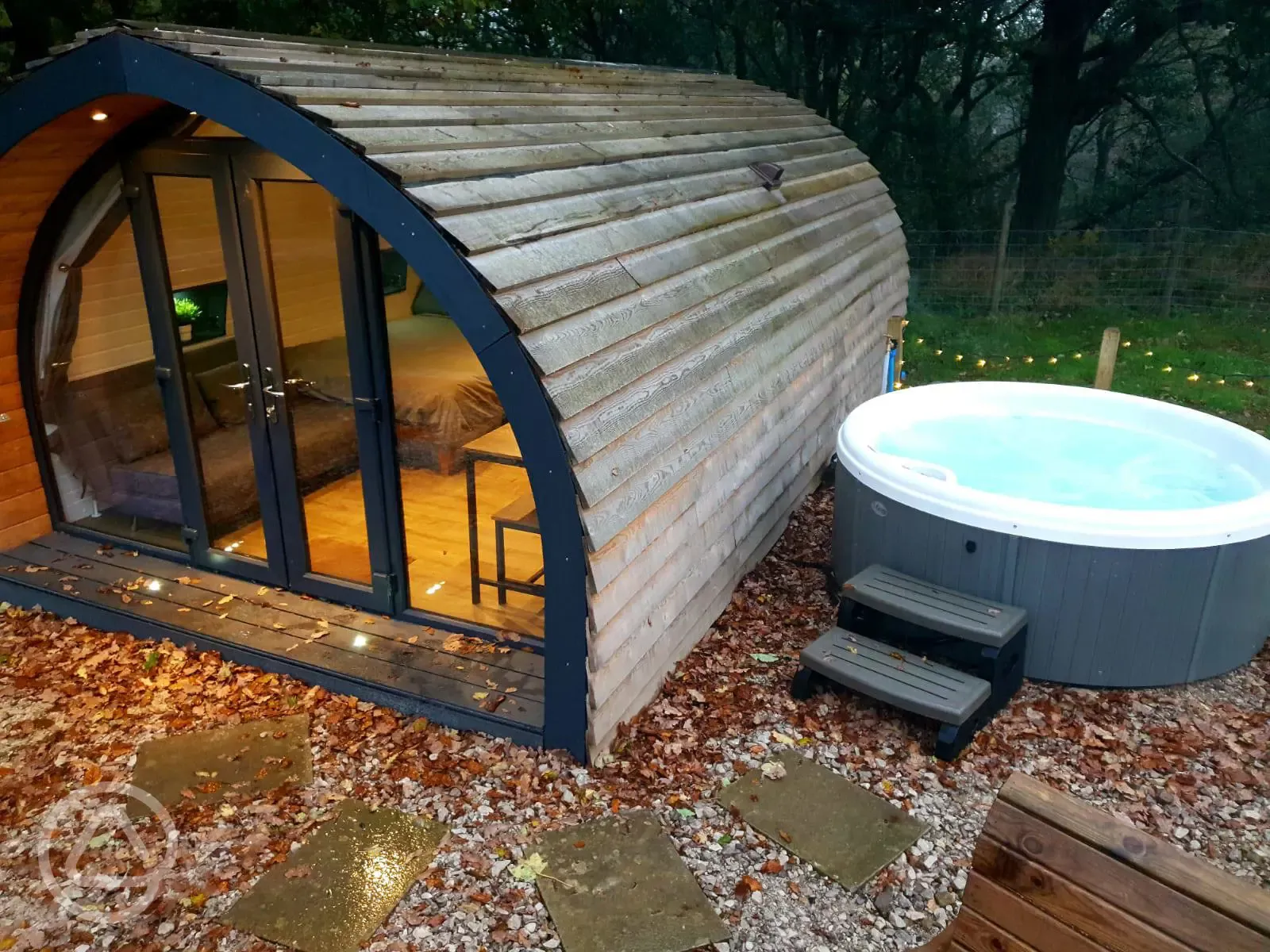 Glamping pod with hot tub