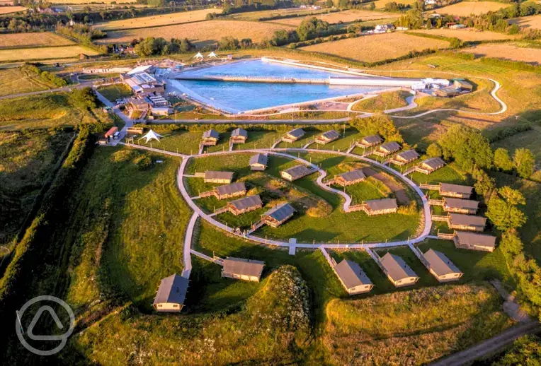 Aerial of the campsite and The Wave