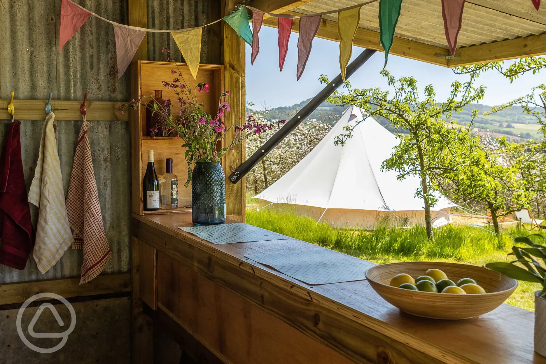 View from the glamping field kitchen