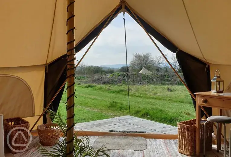 View from inside the furnished bell tent