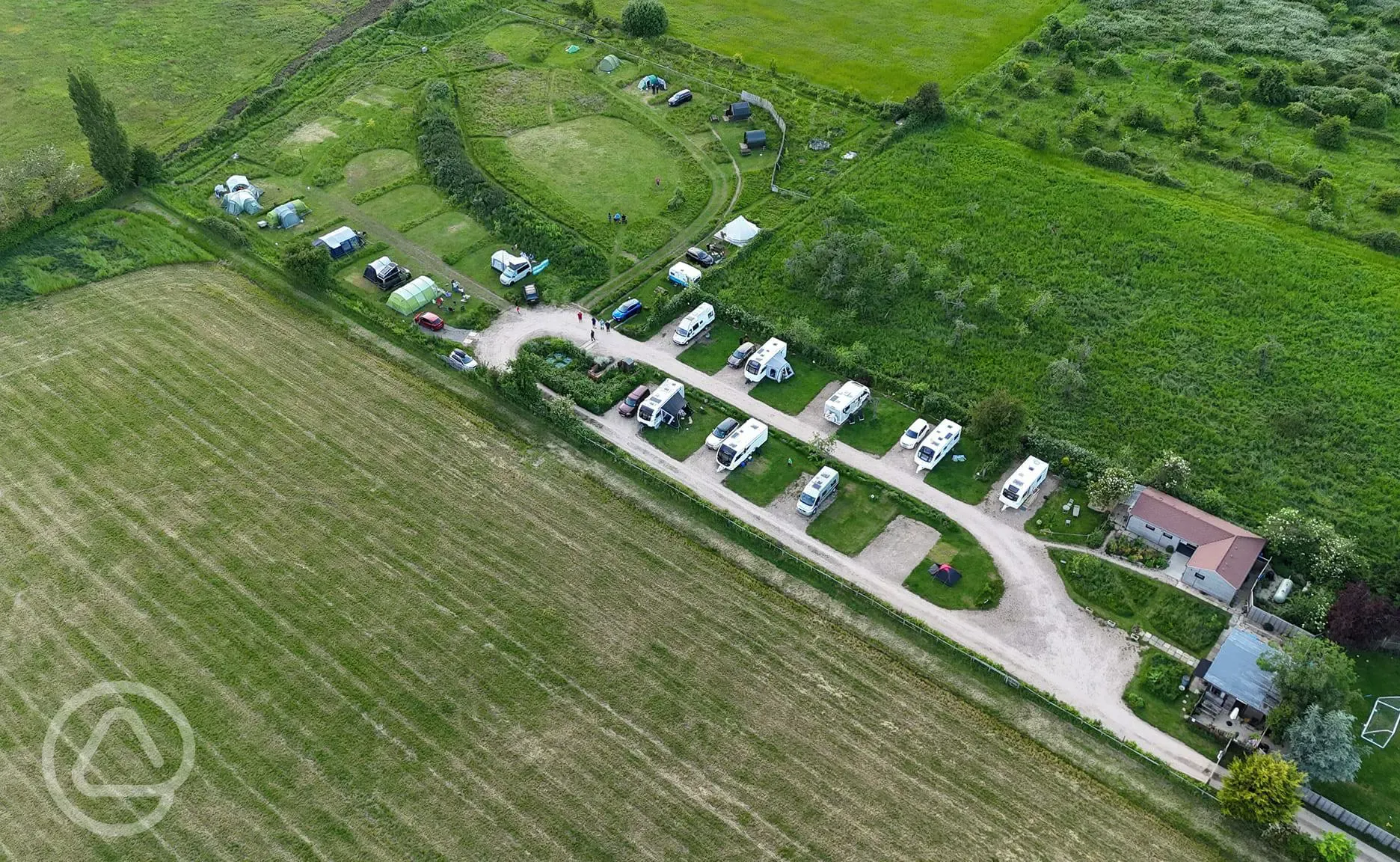 Aerial view of the grass and hardstanding pitches