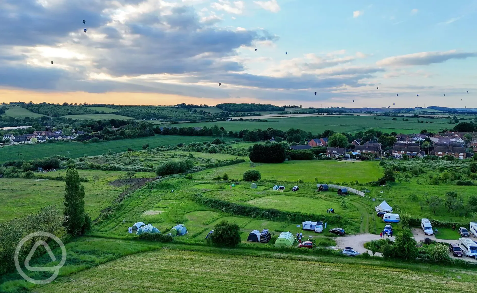 Aerial view of Bredon-Vale Caravan and Campsite, with fields in the distance