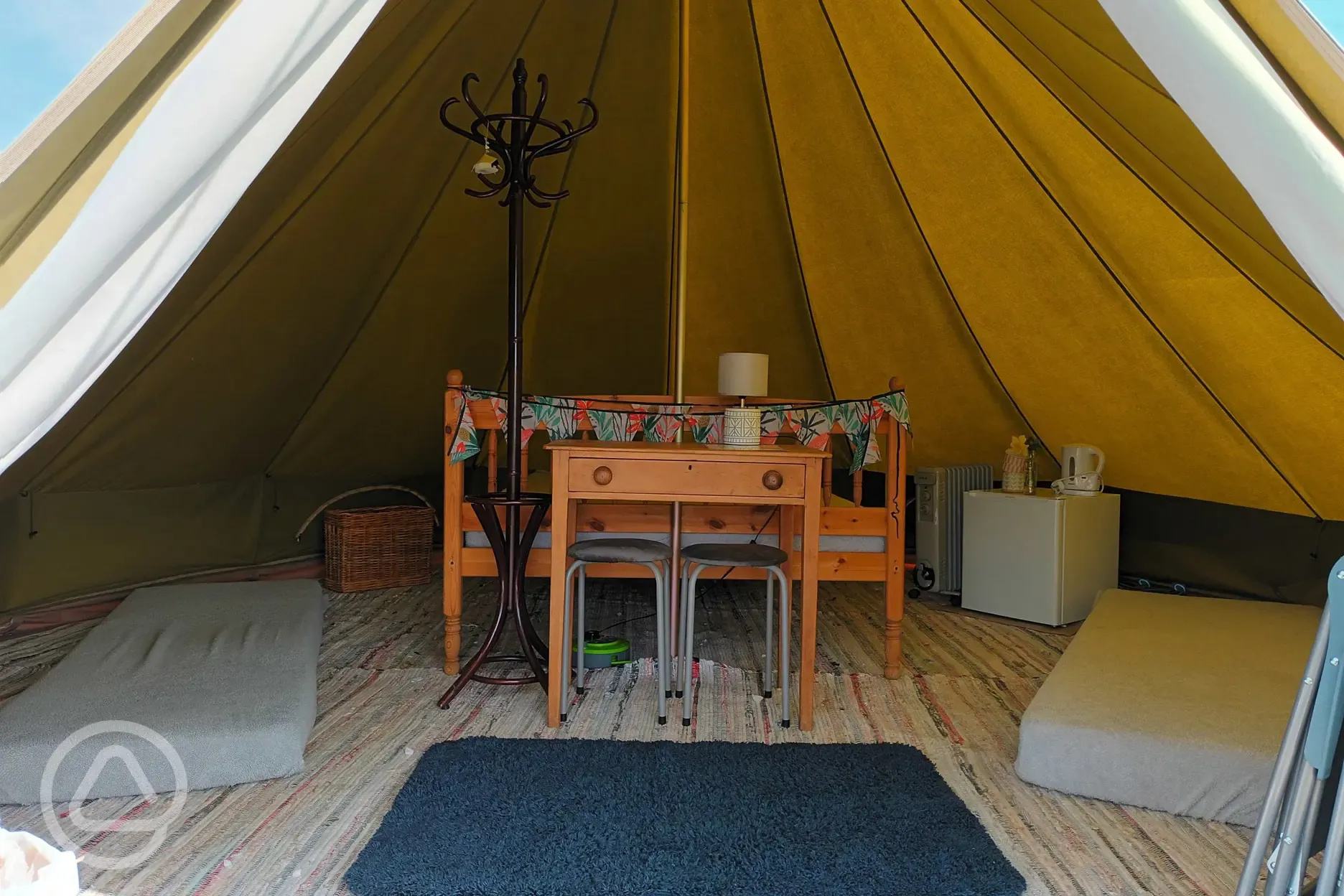 Bell tent double bed and 2 cube beds