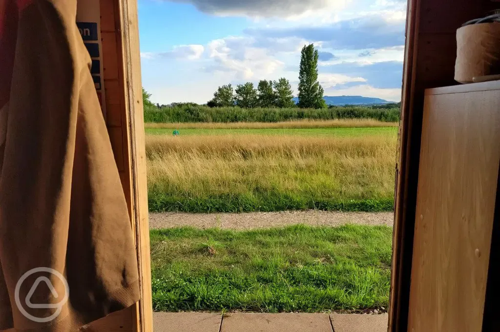 Countryside views from the log pods