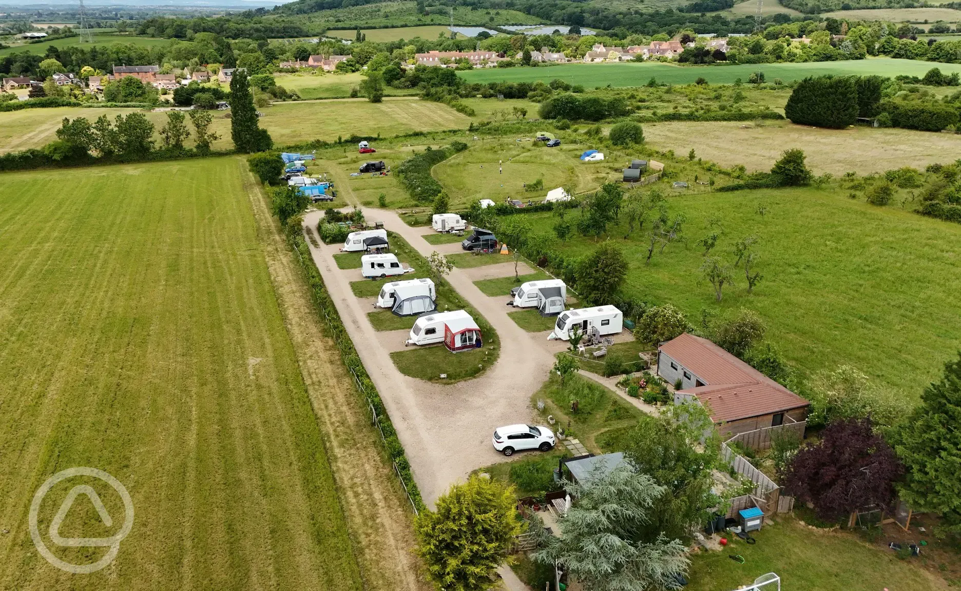 Aerial view of Bredon-Vale Caravan and Campsite, surrounded by countryside