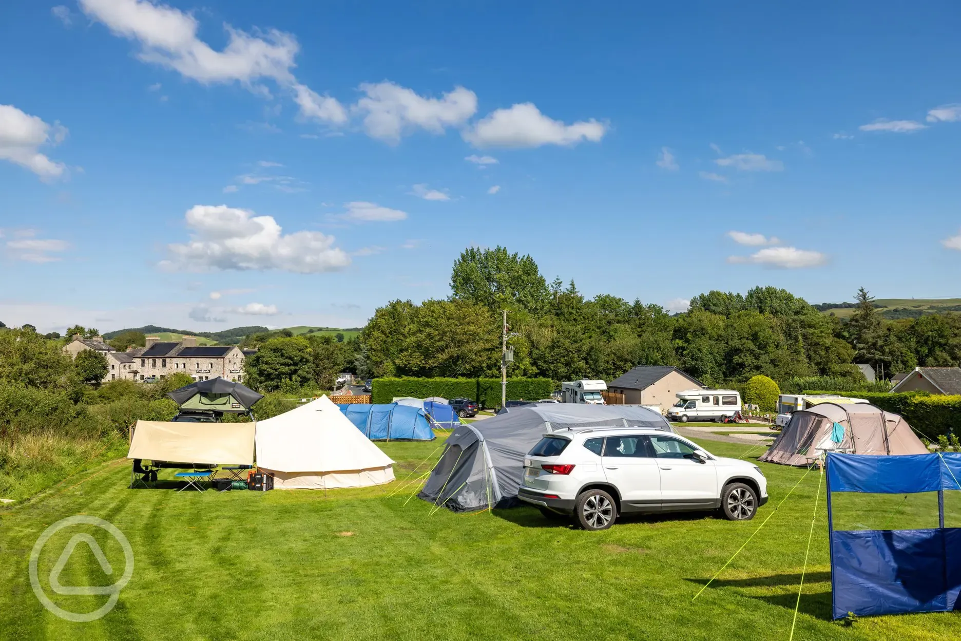 Electric grass tent pitches with 10 amp hook ups
