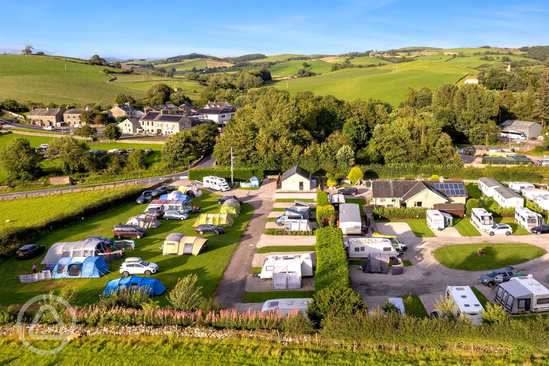 Aerial view of Little Acre Camping and Little Acre Holiday Park over the hedge