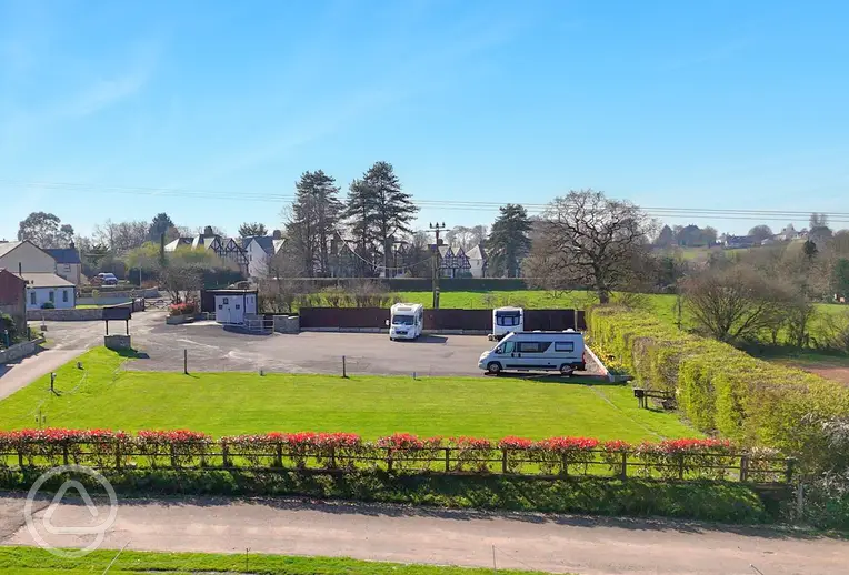 Aerial of Vishwell Farm with grass and hardstanding pitches