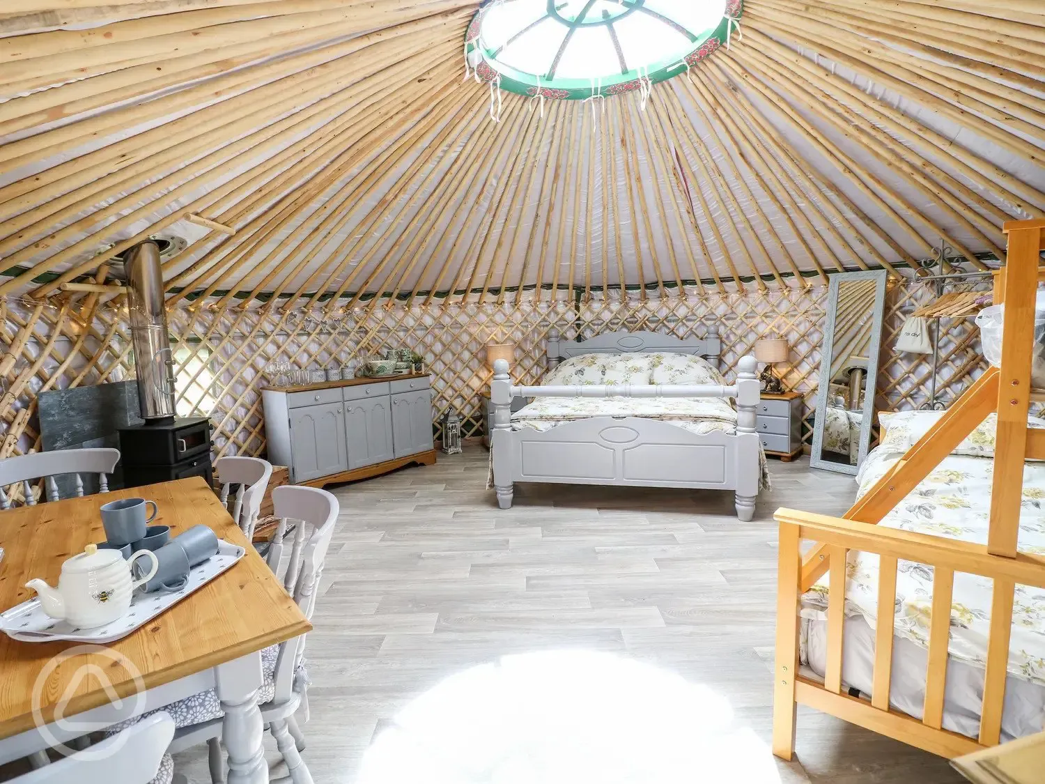 Silver Birch yurt with hot tub interior