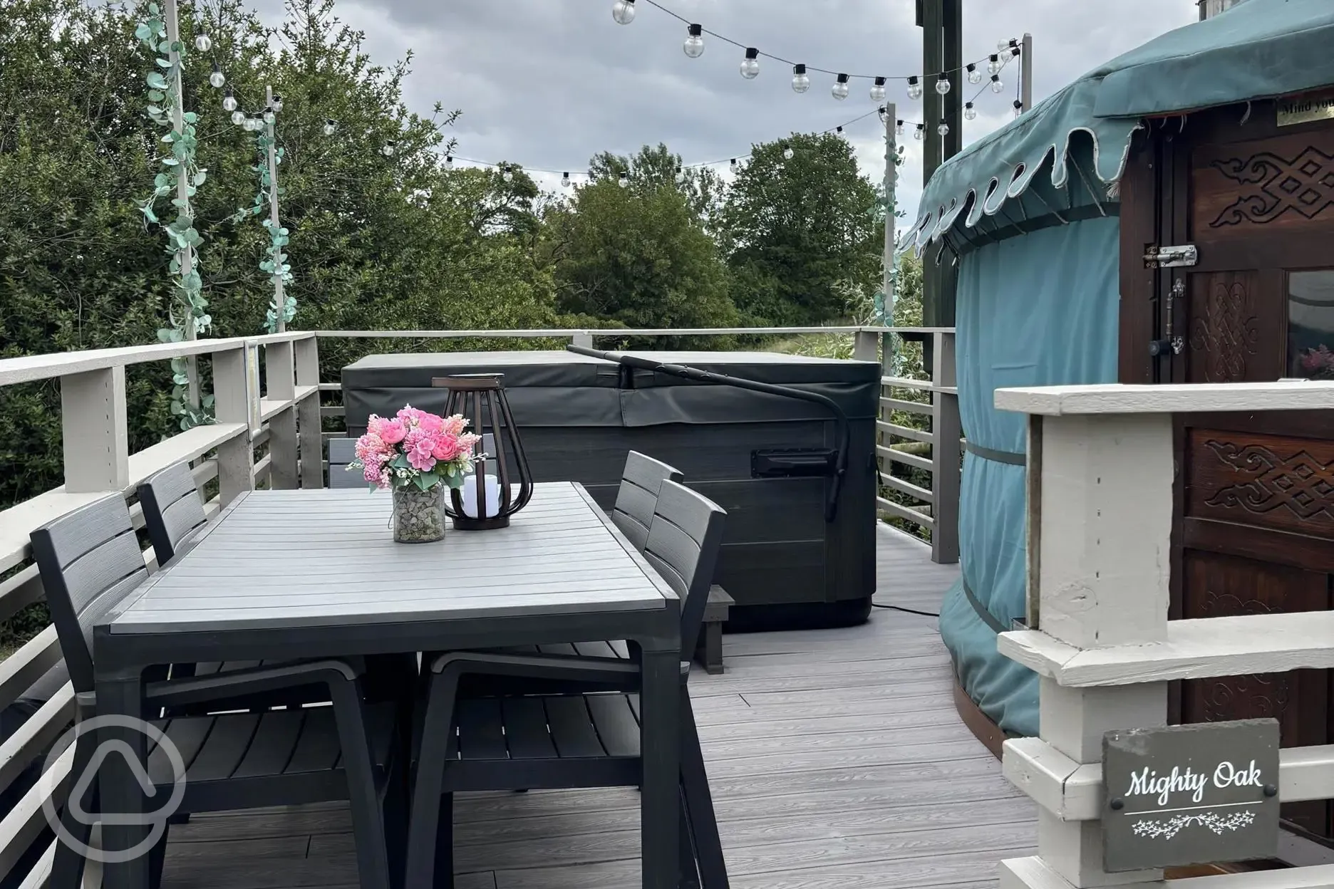 Yurt outdoor seating and hot tub