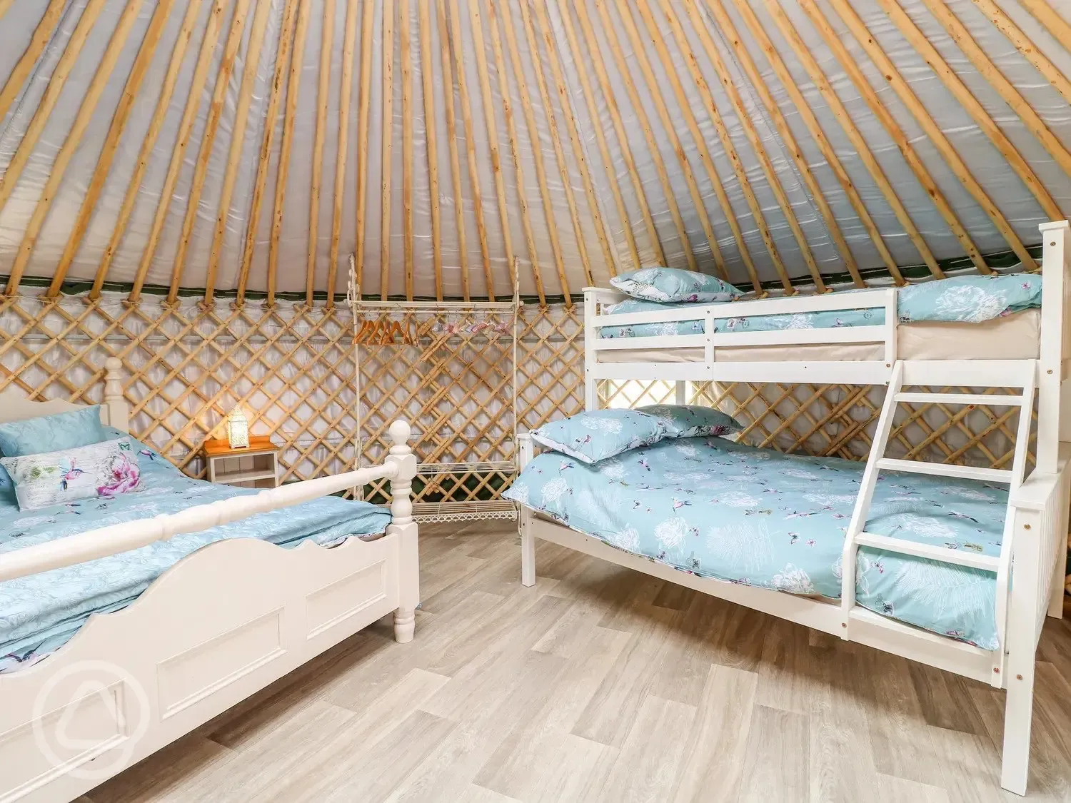Mighty Oak yurt king size and triple bunk bed