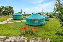 Yurts with hot tubs and countryside views at Spire View Yurts