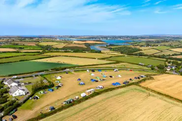 Aerial of the campsite with views over Padstow and the estuary