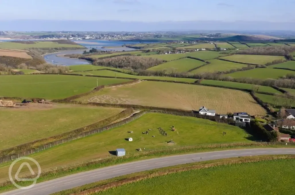 Aerial of site and dog walking field 