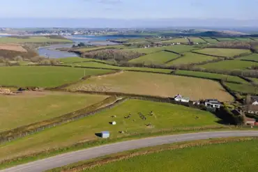 Aerial of site and dog walking field 