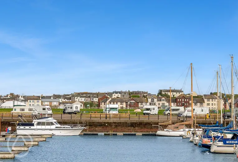 Campsite overlooking the Maryport Marina