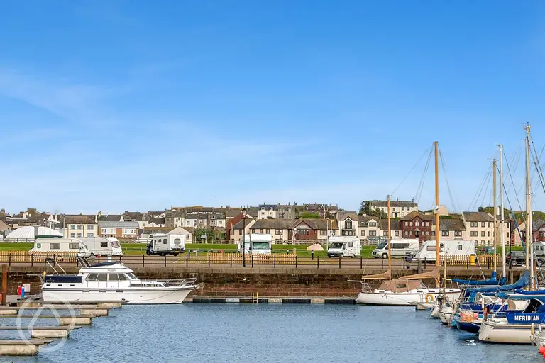 Campsite overlooking the Maryport Marina