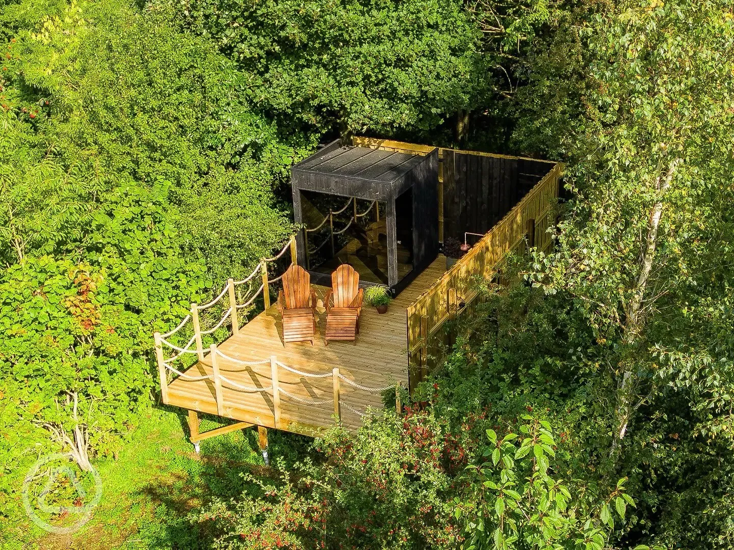 Onsite sauna with decking and outdoor seating