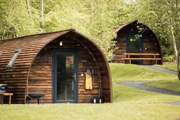 Foxwood pods exterior with private hot tubs and fire pits