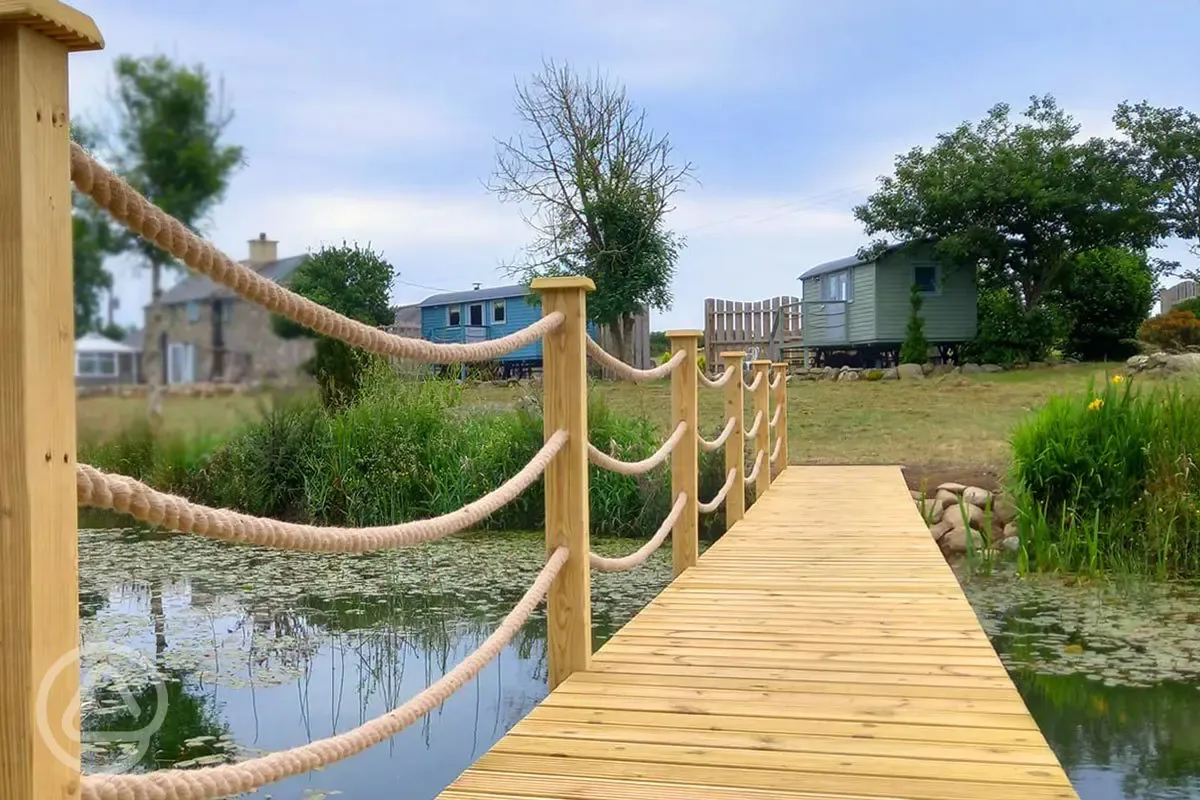 View of the huts by the lake