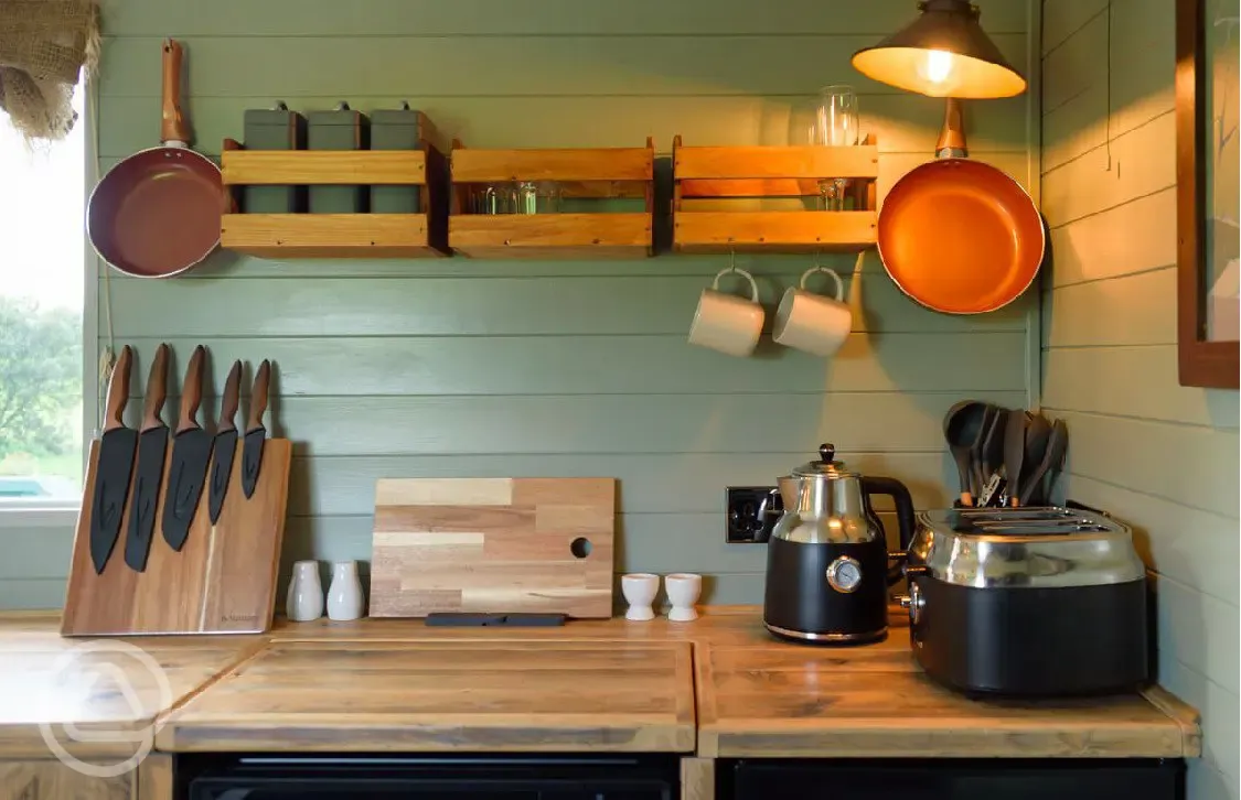 Joan ensuite shepherd's hut kitchen area