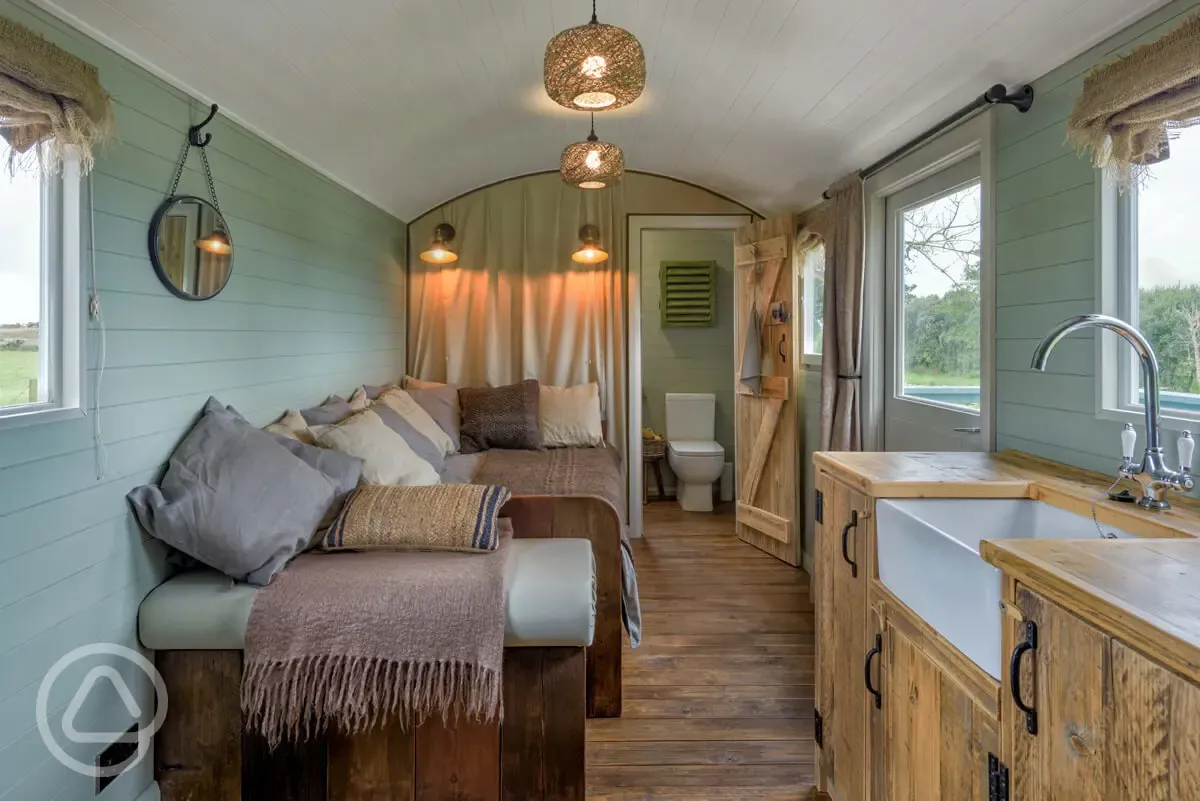 Joan ensuite shepherd's hut interior