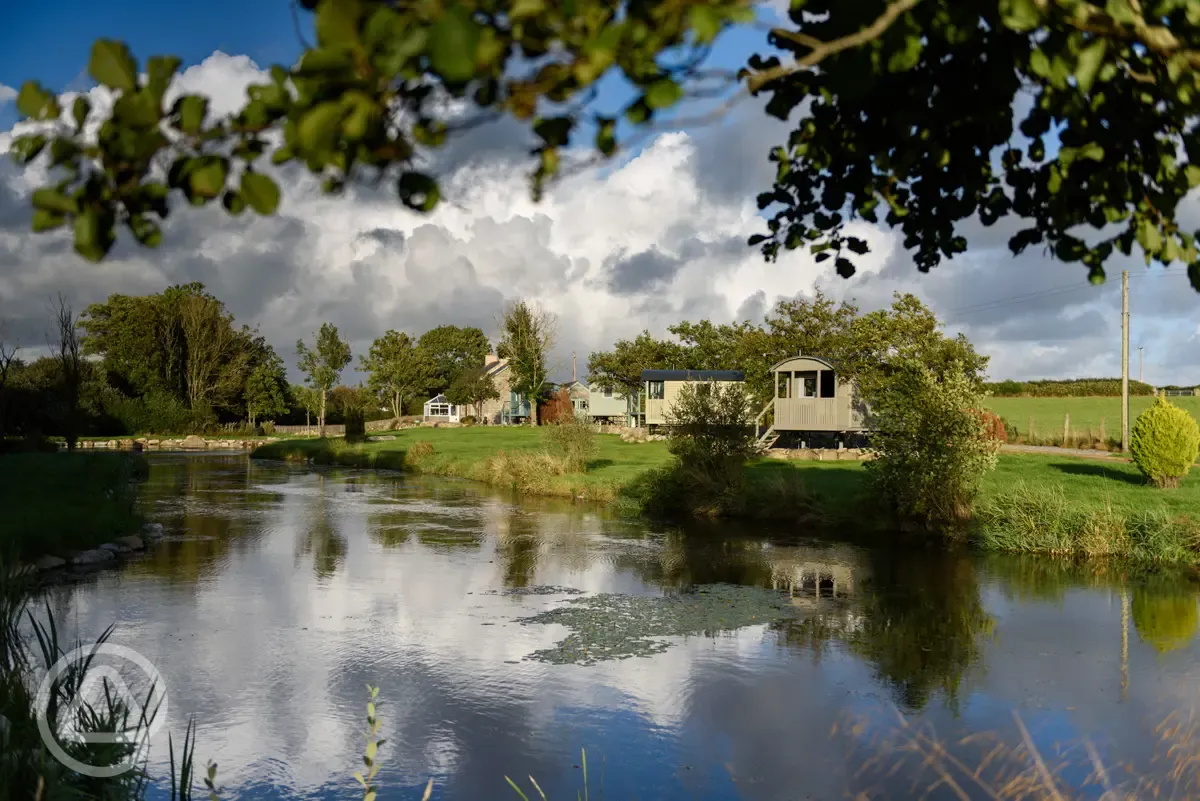 View of the huts by the lake