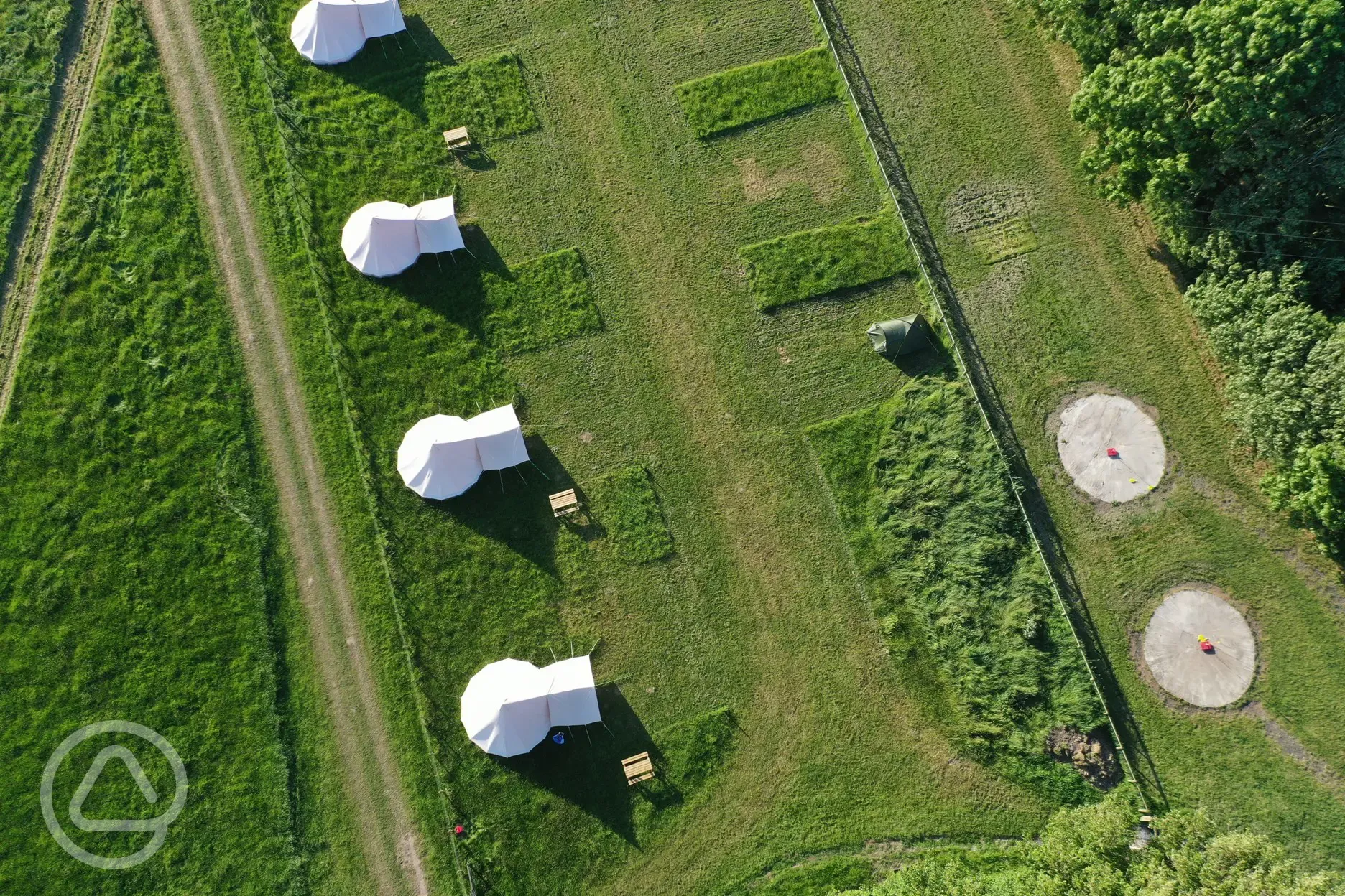 Bird's eye view of the bell tents
