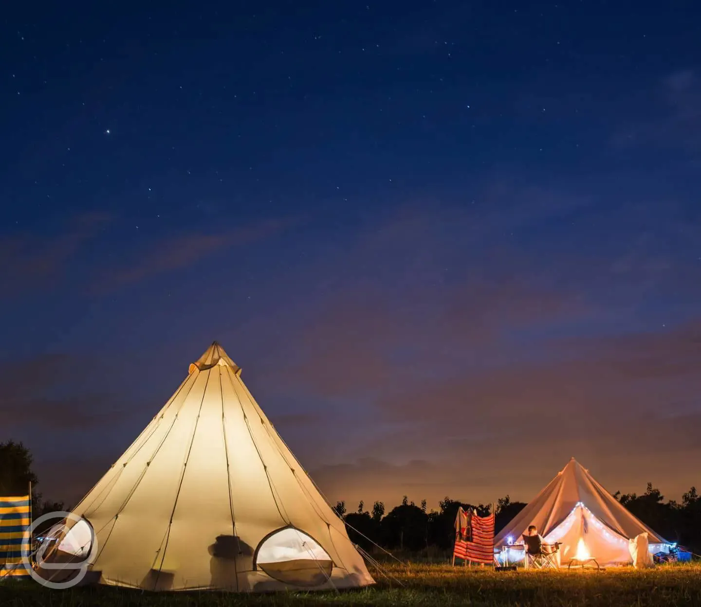 Bell tents at night