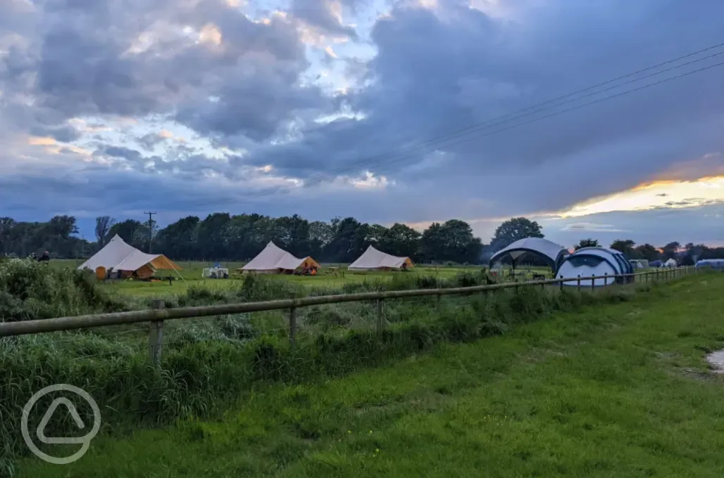 Bell tents at night