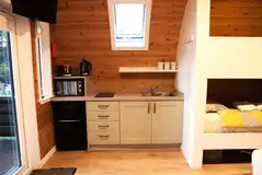 The Den and Roost glamping pod kitchen area The Den and Roost glamping pod kitchen area