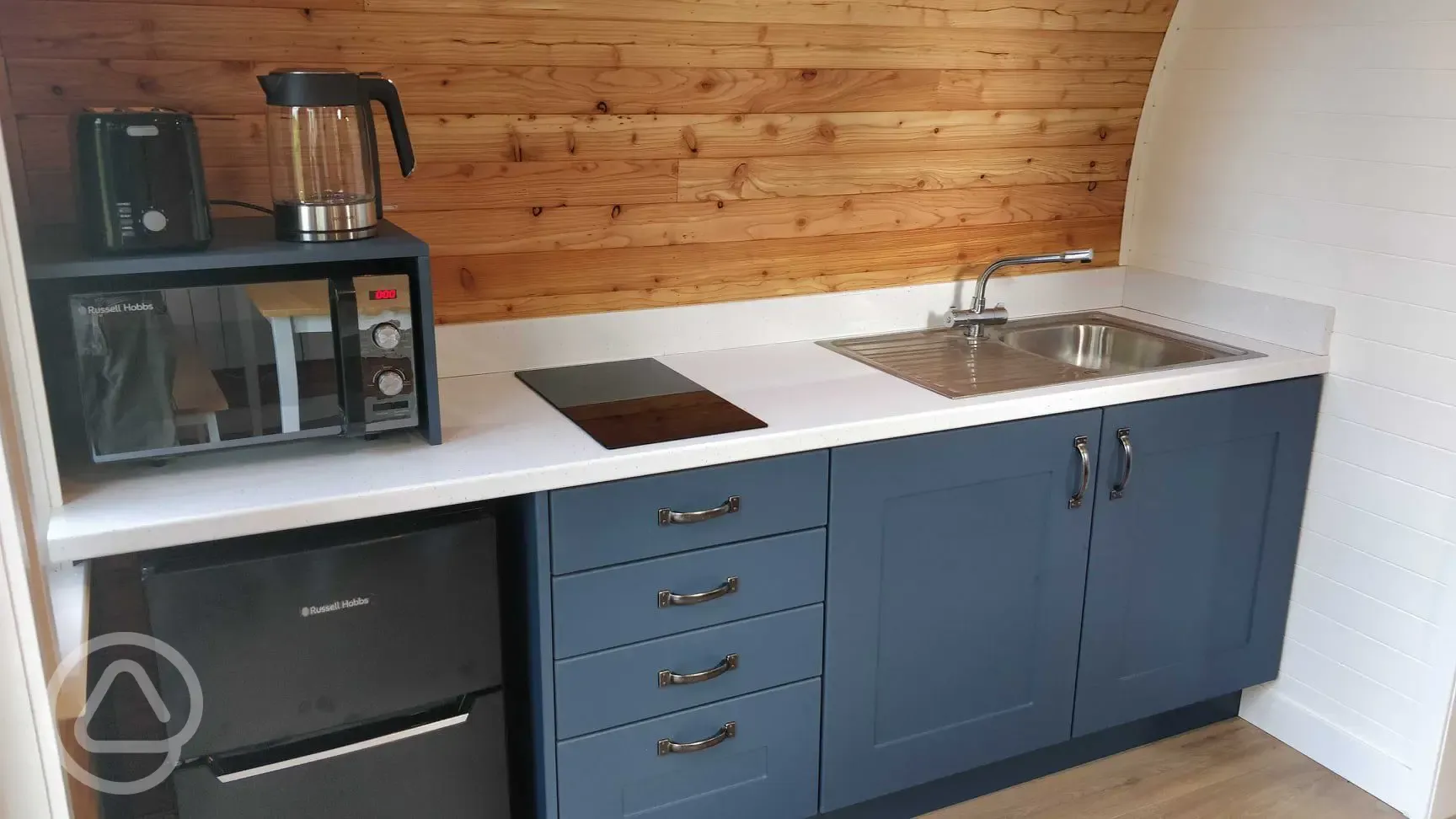 The Den and Roost glamping pod kitchen area