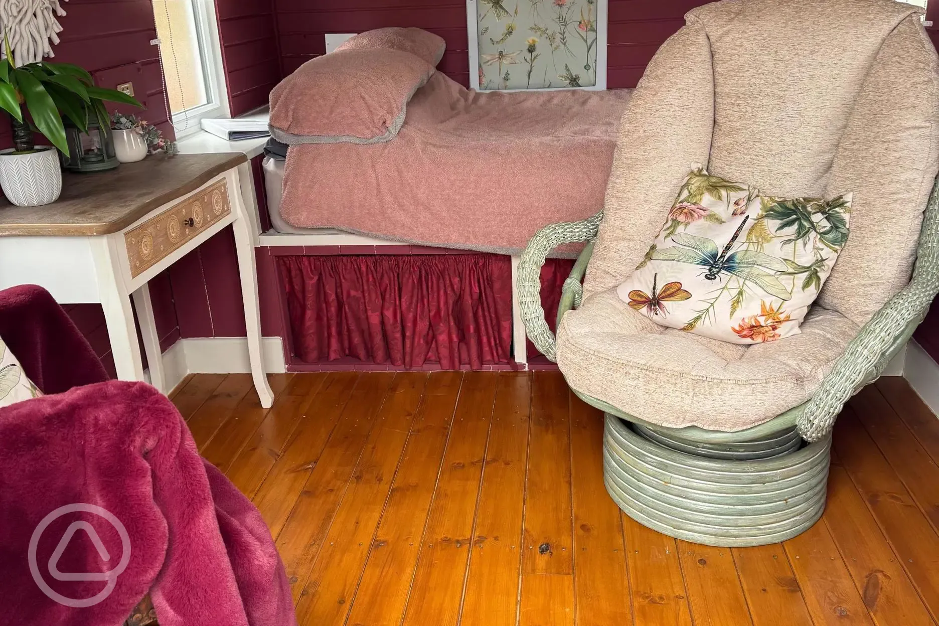 Dragonfly shepherd's hut interior 