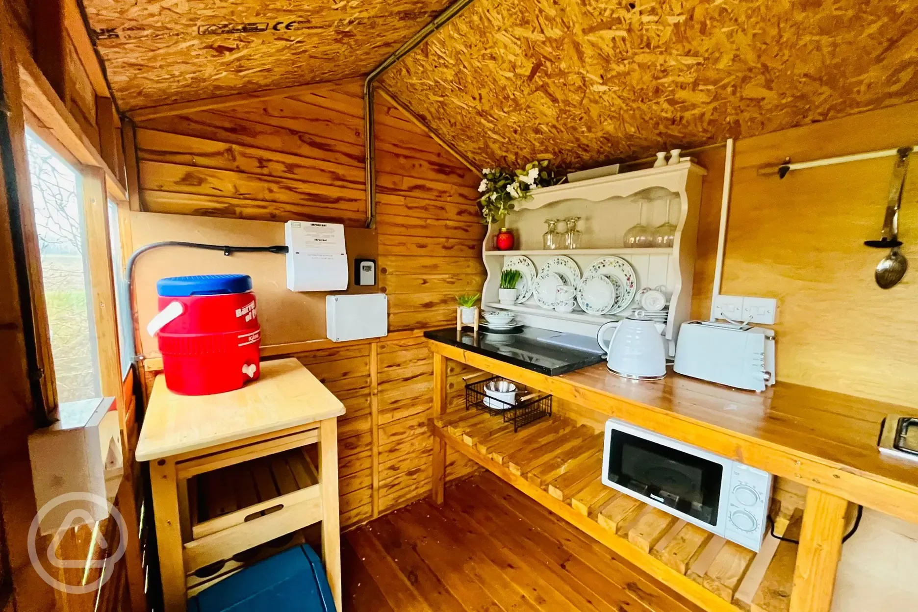 Old stables glamping cabin kitchen area