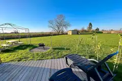 Outdoor decking, furniture and fire pit from the Tiddywinkle yurt 