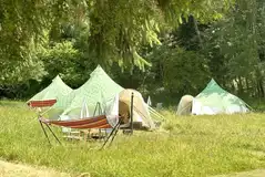 Bell tents overview at at Owley Woods Glamping