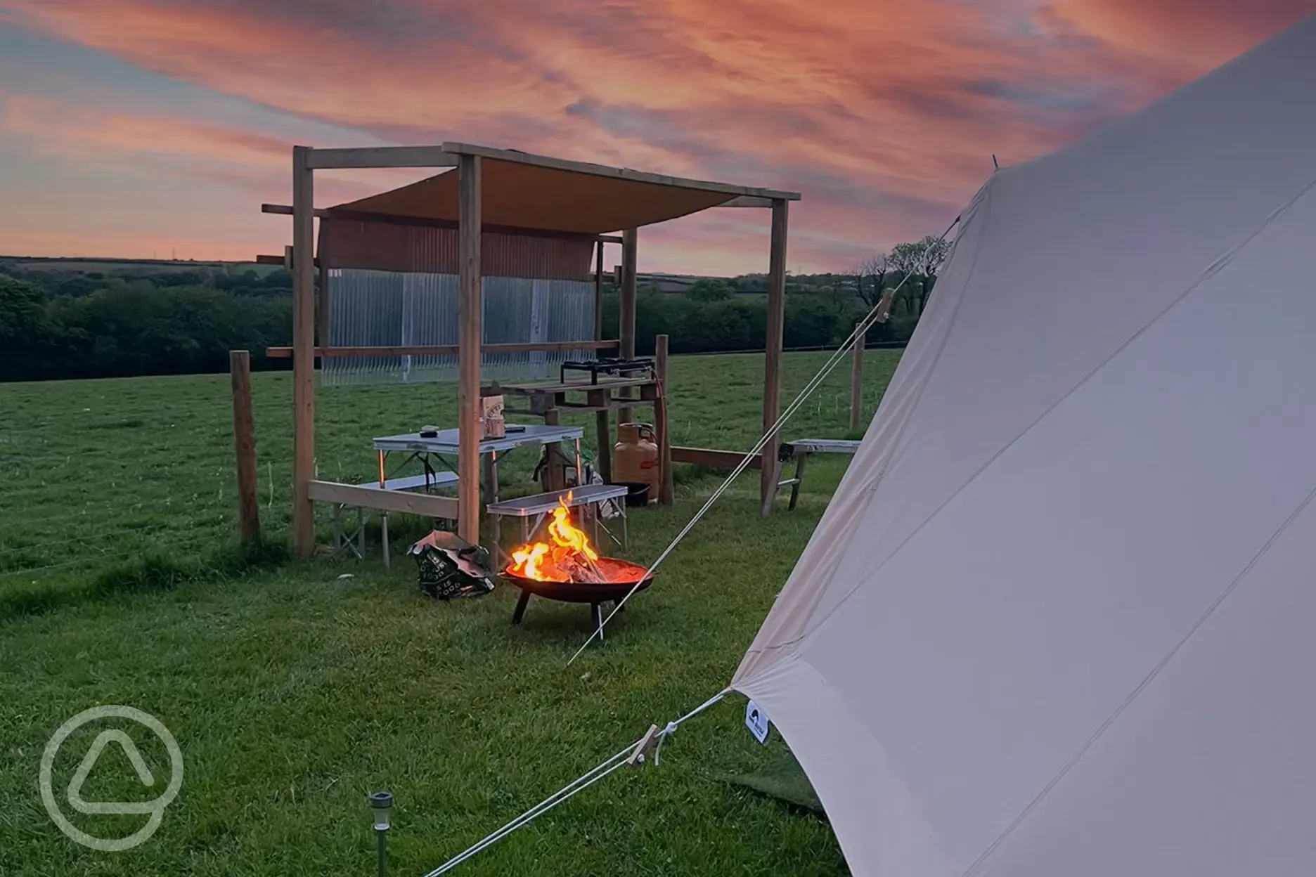 Bell Tent Outdoor Kitchen with fire pit