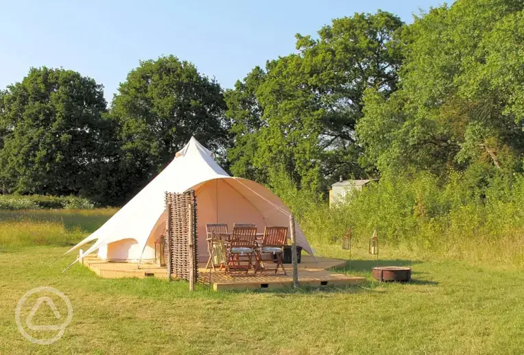 Bell tent with decking area at Cattlestone Farm