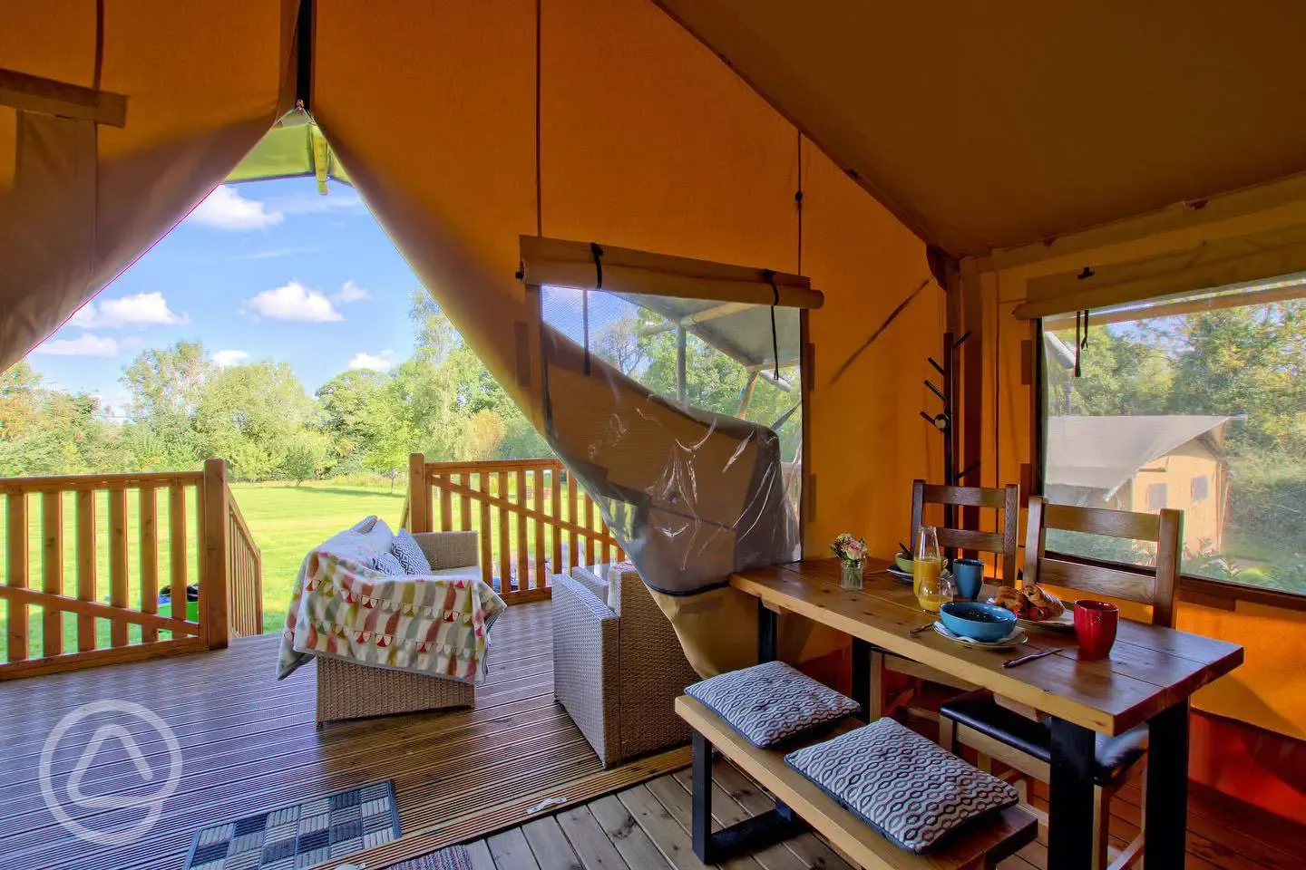 Safari tent dining area and veranda